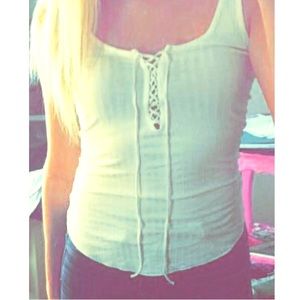 H&M white lace up tank top